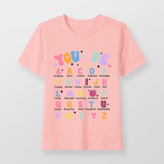 hengsof Girls First Day of School Graphic Short Sleeve T Shirt Girls Cotton Crew Neck Top for Back to School Season, Ages 1-12