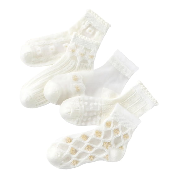 hengsof Girls' Floral Print Cotton Socks 5 Pack, Lightweight Comfortable Casual Mid Calf Socks for Summer, Versatile Everyday Socks, Suitable for Ages 1-12