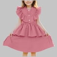 thumbnail image 1 of hengsof Girls Flutter Sleeve Dress Toddler Elegant Ruffle Button Down Casual Dresses, 1 of 8