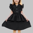 thumbnail image 1 of hengsof Girls Flutter Sleeve Dress Toddler Elegant Ruffle Button Down Casual Dresses, 1 of 8