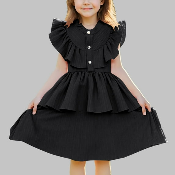 hengsof Girls Flutter Sleeve Dress Toddler Elegant Ruffle Button Down Casual Dresses