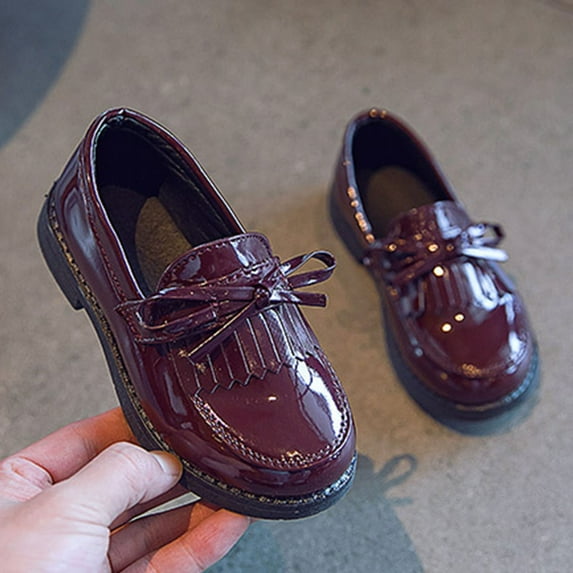 hengsof Girls Formal Shoes Princess Flats Bow Low Heels Princess Shoes Spring And Summer Leather Shoes School Uniform Shoes Princess Performance Shoes