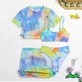 thumbnail image 1 of hengsof Girls' Four Piece Swimsuit Set Tie Dye High Waist Bikini Short Sleeve Round Neck Top Vest Swim Skirt Shorts Swimsuit Set Summer Beach Swimwear for Ages 8-14, 1 of 4