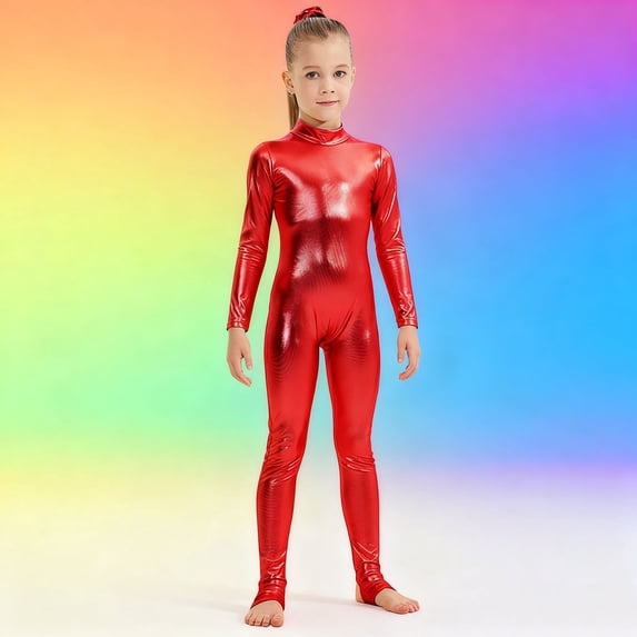 hengsof Girls Glossy Unitards Gymnastics Long Sleeves Full Body Toddler Ballet Leotards for Kids Costumes