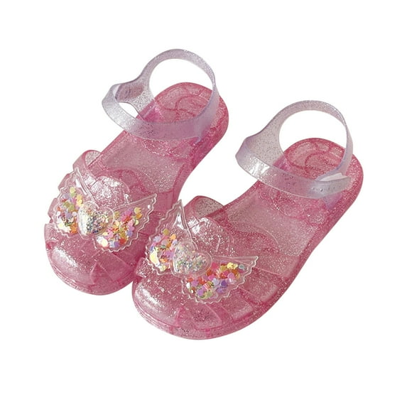 hengsof Girls' Heart Shaped Wing Beach Sandals, Versatile Summer Soft Comfortable Soft Sole, Perfect for Outdoor Princess Wear