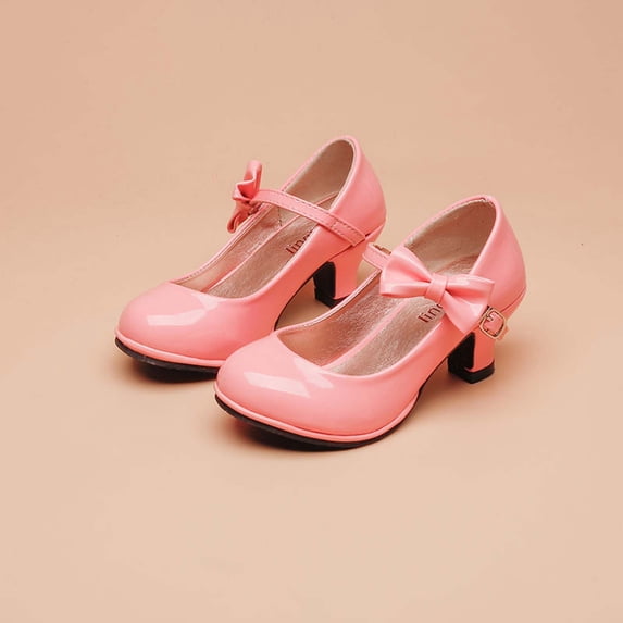 hengsof Girls High Heel Dress Shoes Fashion Solid Color Bow Spring Summer Princess Flat Shoes Party Heels Performance Comfort Dance Shoes