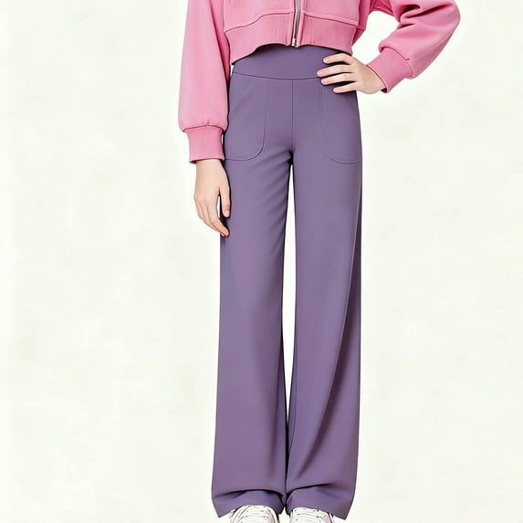 hengsof Girls' High Waist Yoga Pants Wide Leg Athletic Pants with Pockets Straight Leg Athletic Pants