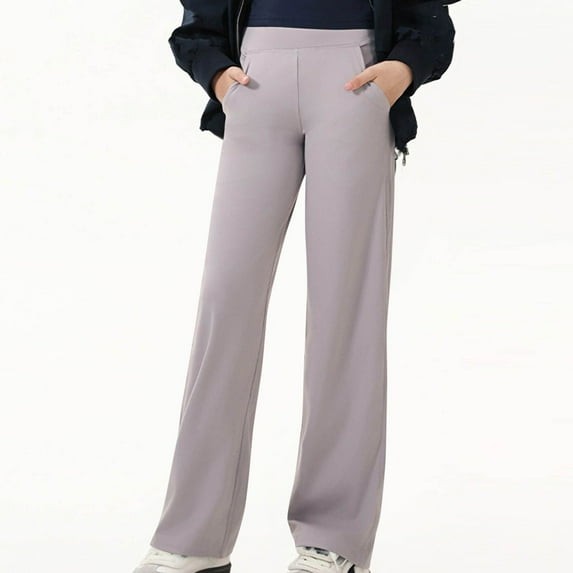 hengsof Girls' High Waist Yoga Pants Wide Leg Athletic Pants with Pockets Straight Leg Casual Pants