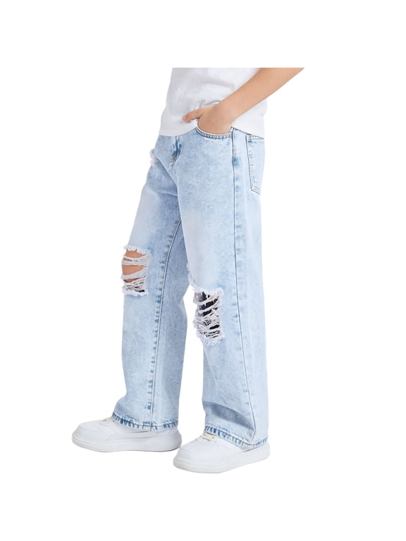 Girls Jeans Baggy Pants Wide Leg/Flare/Skinny Teen Clothes Ripped Denim Tween Junior Preppy Casual Kids 6-13Y