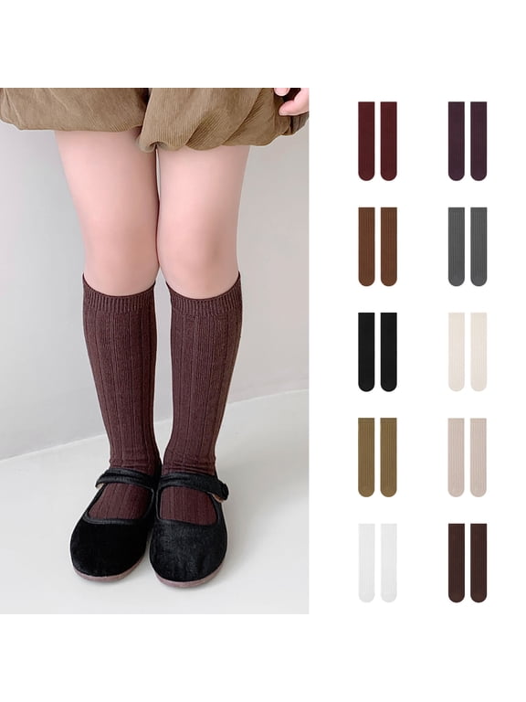 Girls Knee High Socks School Uniform Socks for Girls Boys Dress Sock Kids Stockings Seamless Sock Solid