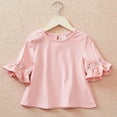 thumbnail image 1 of hengsof Girls' Lace 5 Quarter Sleeve Shirt, Sweet Ruffled Casual Round Neck Bell Sleeve Top, Fashionable Cotton Shirt , Toddlers 1-5 Years, 1 of 6