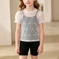 thumbnail image 1 of hengsof Girls Lace Short Sleeve Sheer Blouse Summer Thin Cute Crew Neck Mesh Soft Layering Tee Shirts Blouse Top 2-11Y, 1 of 8