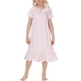 thumbnail image 1 of hengsof Girls Lace Trim Princess Dress, Short Sleeve Round Neck Tie Waist Gown, Spring Summer Nightwear or Home Dress 5-14 Years, 1 of 8