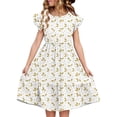 thumbnail image 1 of hengsof Girls Layered Cute Ruffle Sleeve Summer Dress, Kids Fashion Printed Pattern Waisted Round Neck Sweet Dress, Comfortable Everyday Dress, 1 of 8