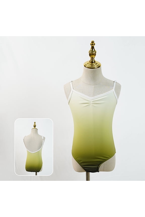 Girls Ombre Ballet Jumpsuit, High Stretch Pleated Ballet Backless Gymnastics Leotard, Suitable for Dance Practice, Sizes 3-18 Years