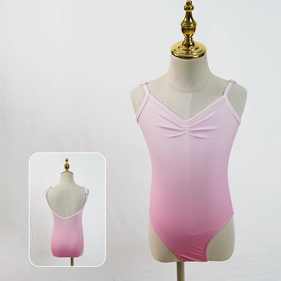 hengsof Girls Ombre Ballet Jumpsuit, High Stretch Pleated Ballet Backless Gymnastics Leotard, Suitable for Dance Practice, Sizes 3-18 Years