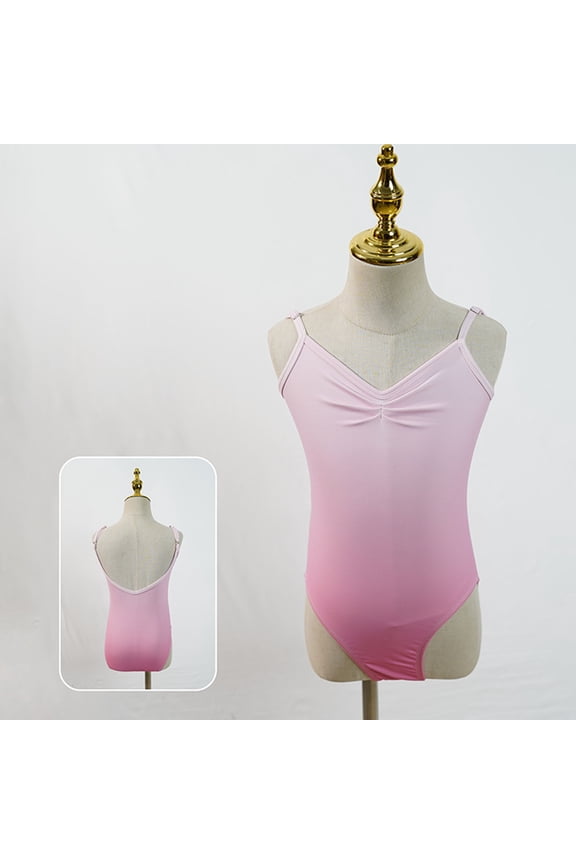 Girls Ombre Ballet Jumpsuit, High Stretch Pleated Ballet Backless Gymnastics Leotard, Suitable for Dance Practice, Sizes 3-18 Years