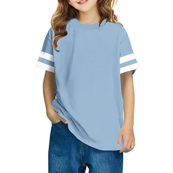hengsof Girls Oversized T Shirts Kids Summer Striped Short Sleeve Tops Casual Crewneck Tees
