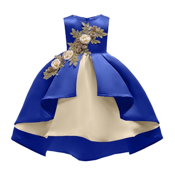 hengsof Girls Party Dress for Ages 2-10 Years Floral Print Sleeveless Round Neck Princess Birthday Celebration Gown Formal Event Special Occasion Dress
