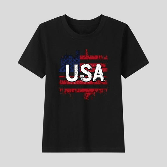 hengsof Girls Patriotic Graphic T-Shirt Fashion Printed Short Sleeve Cotton Crew Neck Top Children Independence Day Shirt Sizes 2-15