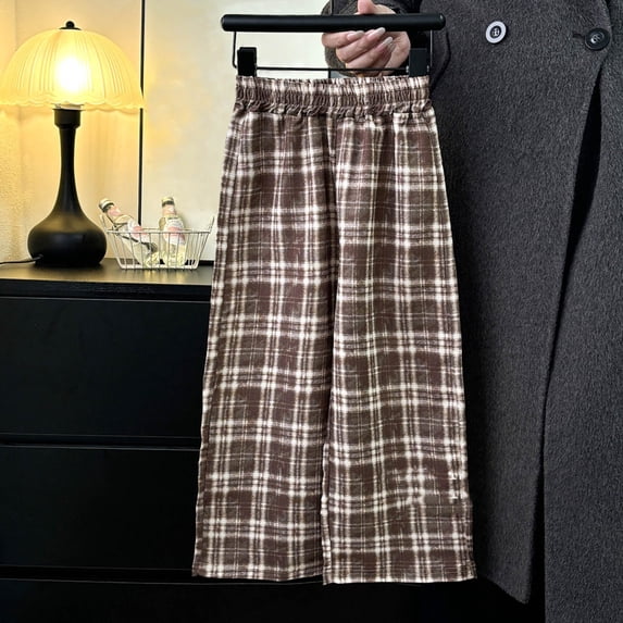 hengsof Girls' Plaid Printed Wide Leg Anti Mosquito Pants, Breathable Thin Summer Loose Casual Pants, Children's Outdoor Comfortable Pants, Sizes 2-12 Years Old