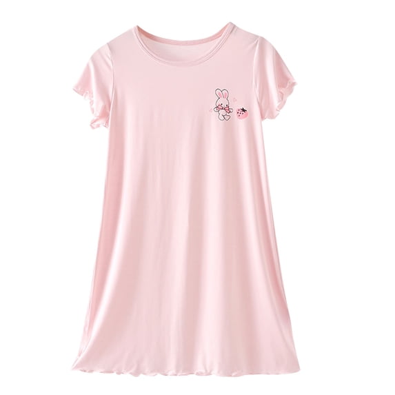 hengsof Girls' Printed Nightgown Soft Summer Short Sleeve Casual Dress Soft Lace Pajamas Cute Comfortable Loungewear Suitable for Ages 4-15