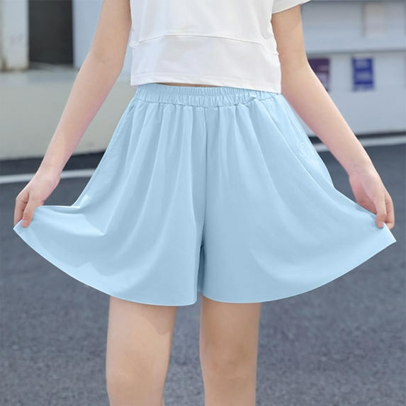hengsof Girls Pull On Shorts Quick Dry Flowy Shorts with Pockets Elastic Athletic Skorts for Fitness Running Cheer Sports 3-15Y