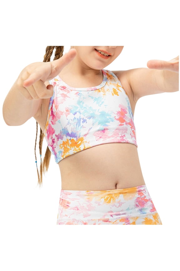 Girls Quick Dry Racerback Tank Top with Prints Cool Touch Fabric Yoga and Dance Shirt Breathable Athletic Wear for Training Gym Size 6-12 Years