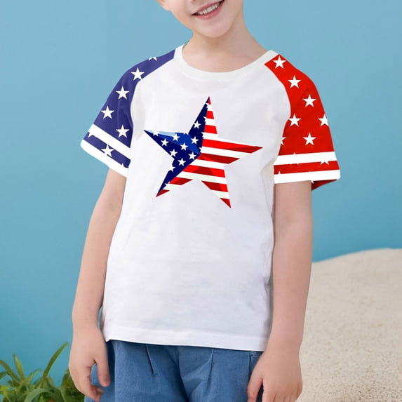 hengsof Girls Raglan Sleeve Fashion Printed T-Shirts Holiday Crew Neck Short Sleeve Tops Independence Day Patriotic Girls Shirts