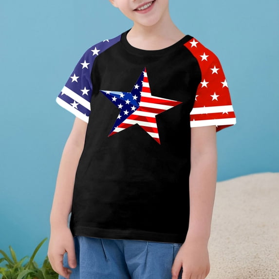 hengsof Girls Raglan Sleeve Fashion Printed T-Shirts Holiday Crew Neck Short Sleeve Tops Independence Day Patriotic Girls Shirts