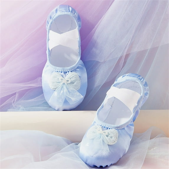 hengsof Girls Satin Bow Dance Shoes for Big Kids, Soft Sole Padded Practice Footwear, Ballet Performance Princess Slippers