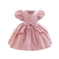 thumbnail image 1 of hengsof Girls' Short Sleeve Formal Dress, Fashionable Spliced ​​Mesh Back Zipper Dress Princess Dress, Children's Solid Color Sweet Princess Dress, 1 of 6