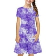 thumbnail image 1 of hengsof Girls Short Sleeve Round Neck Dress, Summer Kids Fashion Tie Dye Printed Casual Dress, Suitable for 4-14 Years Old, 1 of 7
