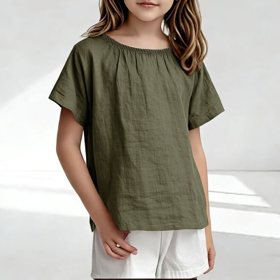 hengsof Girls Short Sleeve Shirts Crew Neck T-Shirt Kids Plain Tees Tops Size 1-7 Years