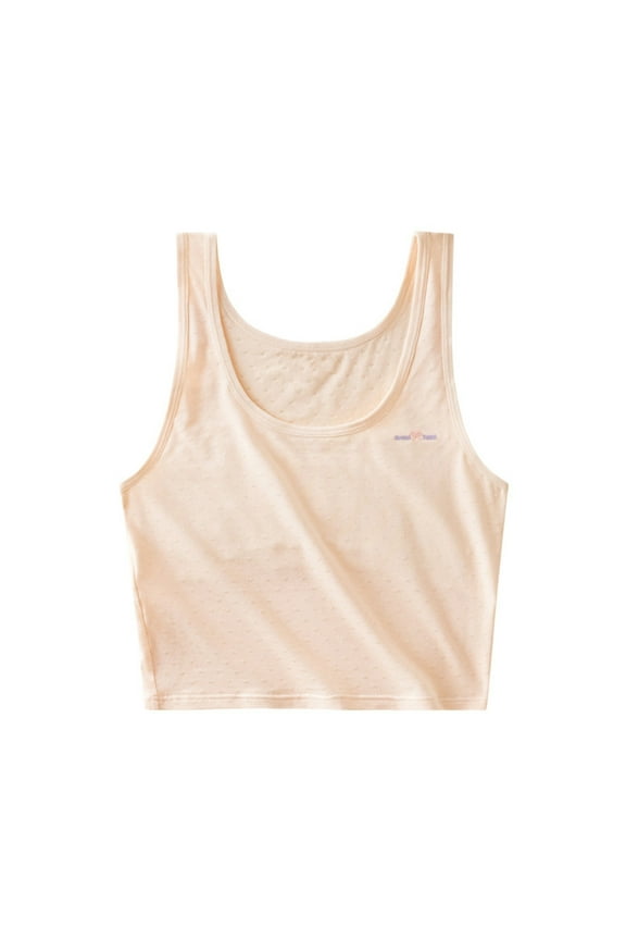 Girls' Short Solid Color Tank Top, Stylish Comfortable Soft Cotton Base Layer, Suitable for Children Aged 9-14