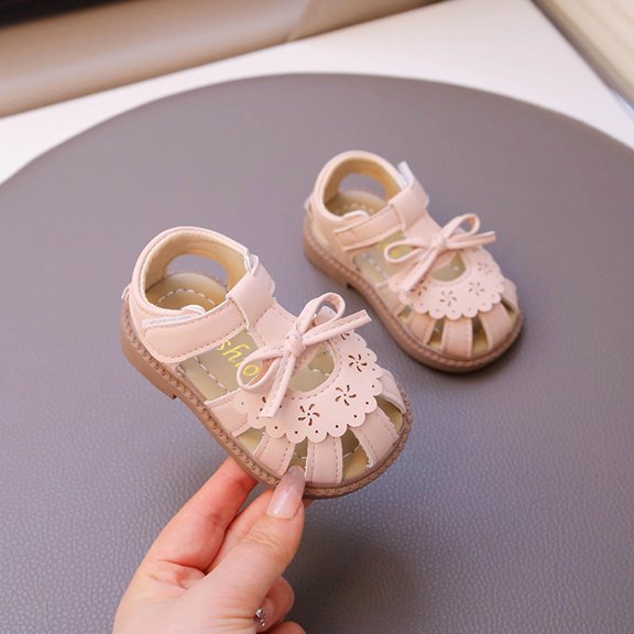 hengsof Girls' Soft Sole Comfortable Beach Sandals, Breathable Closed Toe Openwork Toddler Shoes, Summer Fashionable Anti Kick Flat Sandals