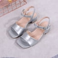 thumbnail image 1 of hengsof Girls' Solid Color Chunky Heel Sandals Versatile Strappy Mid Heel Sandals Suitable for Children Aged 4-10 Fashionable Open Toe High Heels for Summer, 1 of 5