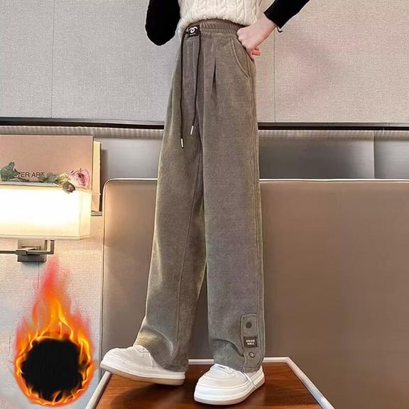 hengsof Girls' Solid Color Corduroy Straight Leg Casual Pants Loose Casual Wide Leg Pants Elastic Waist Length