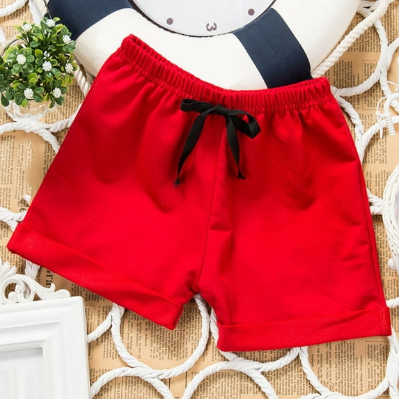hengsof Girls Solid Color Drawstring Elastic Waist Casual Shorts, Comfortable Cute Casual Home Shorts, Sizes 6M-8 Years Old