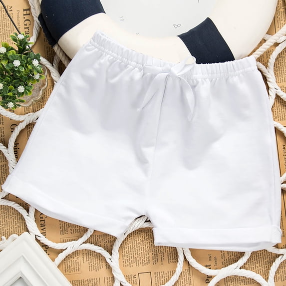 hengsof Girls Solid Color Drawstring Elastic Waist Casual Shorts, Comfortable Cute Casual Home Shorts, Sizes 6M-8 Years Old