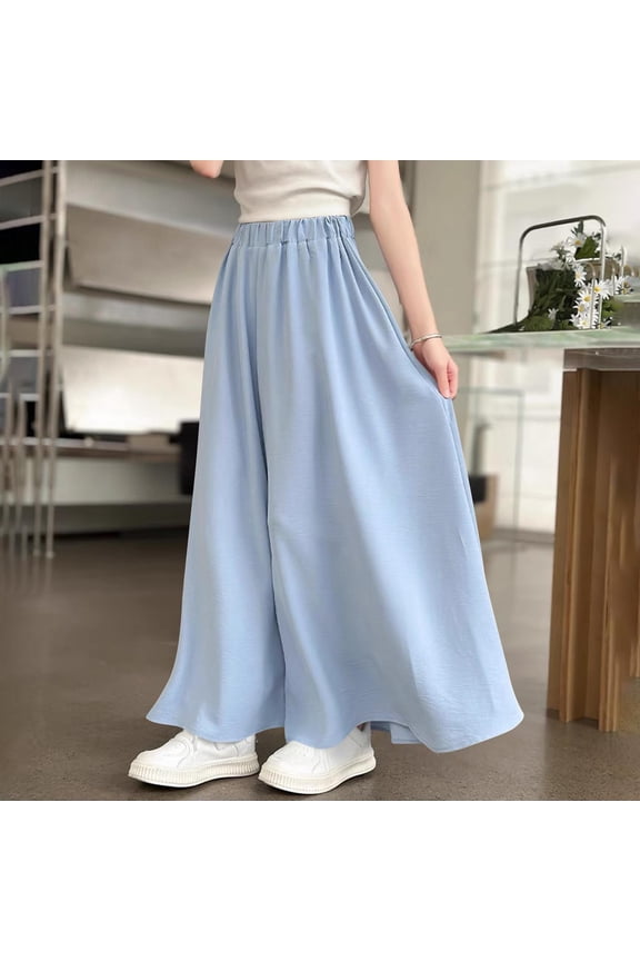 Girls Solid Color High Waist Wide Leg Culottes, Summer Fashion Solid Color Elastic Waist Casual Loose Trousers, Sizes 4-14 Years