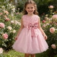 thumbnail image 1 of hengsof Girls' Solid Color Party Dress Sleeveless Round Neck Bow Rose Suspender Mesh Tulle Skirt Sweet Princess Dress for Summer, 1 of 8