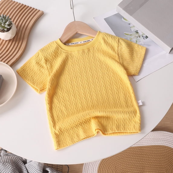 hengsof Girls Solid Color Ribbed Knit Short Sleeve T-Shirt Solid Color Crew Neck Top Comfortable and Breathable Shirt Sizes 1-10