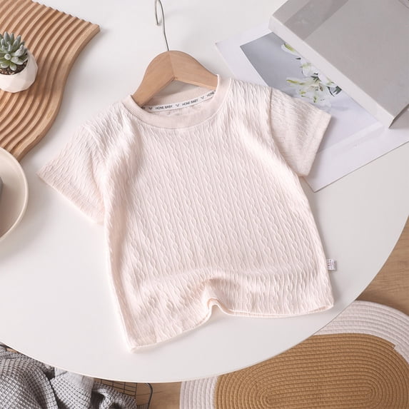 hengsof Girls Solid Color Ribbed Knit Short Sleeve T-Shirt Solid Color Crew Neck Top Comfortable and Breathable Shirt Sizes 1-10