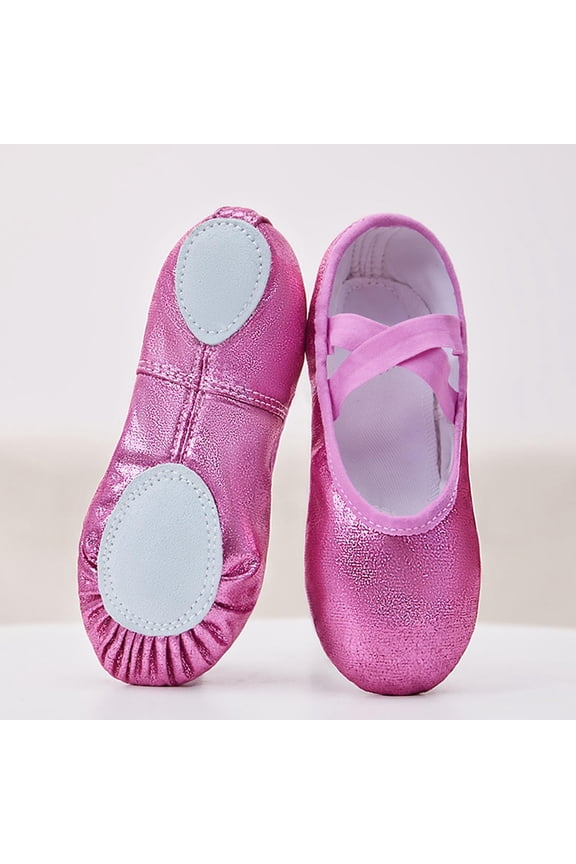 Girls Solid Color Shiny Dance Shoes for Big Kids, Soft Sole Padded Practice Footwear, Ballet Performance Slippers