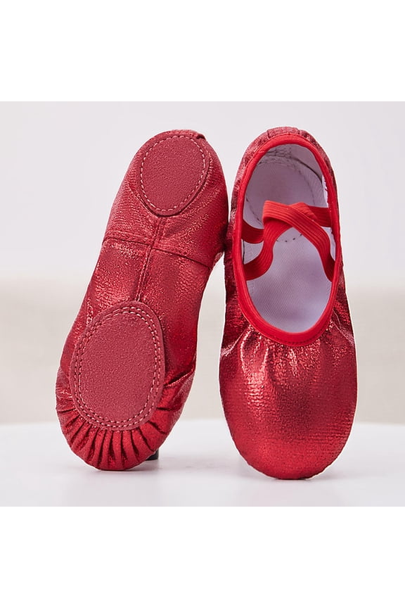 Girls Solid Color Shiny Dance Shoes for Big Kids, Soft Sole Padded Practice Footwear, Ballet Performance Slippers