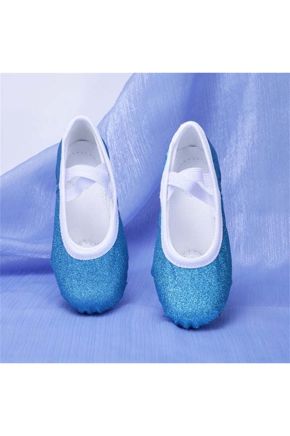 Girls Solid Color Sparkle Ballet Slippers, Shimmery Leather Look Slip On Practice Shoes, Flexible Sole for Dance Performances and Gymnastics
