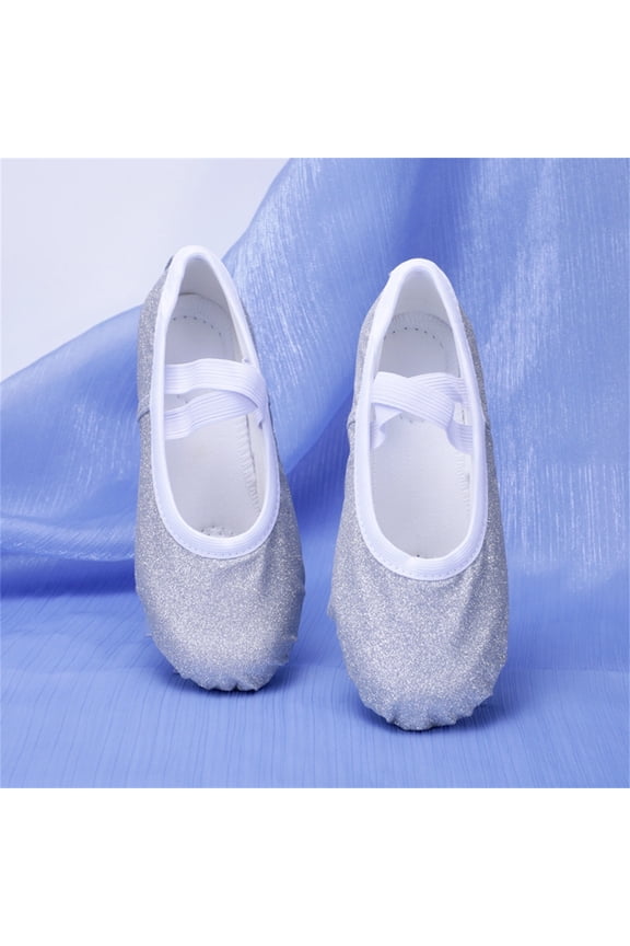 Girls Solid Color Sparkle Ballet Slippers, Shimmery Leather Look Slip On Practice Shoes, Flexible Sole for Dance Performances and Gymnastics