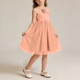 thumbnail image 1 of hengsof Girls' Solid Color Sundress Sleeveless 3D Rose Mesh Halter Neck Dress Casual Summer Everyday Dress Suitable for Children Aged 1-10, 1 of 6