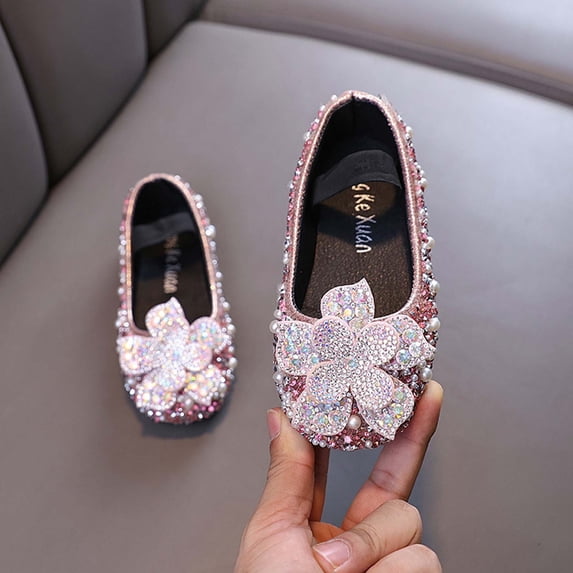 hengsof Girls' Sparkling Rhinestone Pearl Ballet Flats Comfortable Stretchy Stylish Sequined Party Princess Sandals